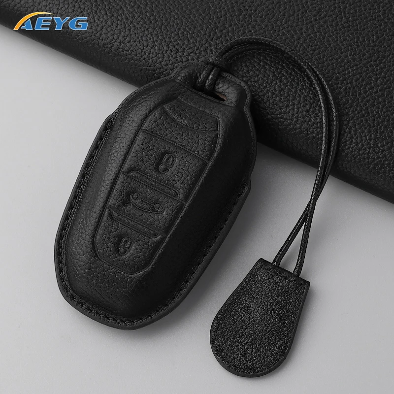leather Car Key Case Cover Shell Fob Holder For Peugeot 308 408 508 2008 3008 4008 5008 For Citroen C4 C6 C3-XR Accessories