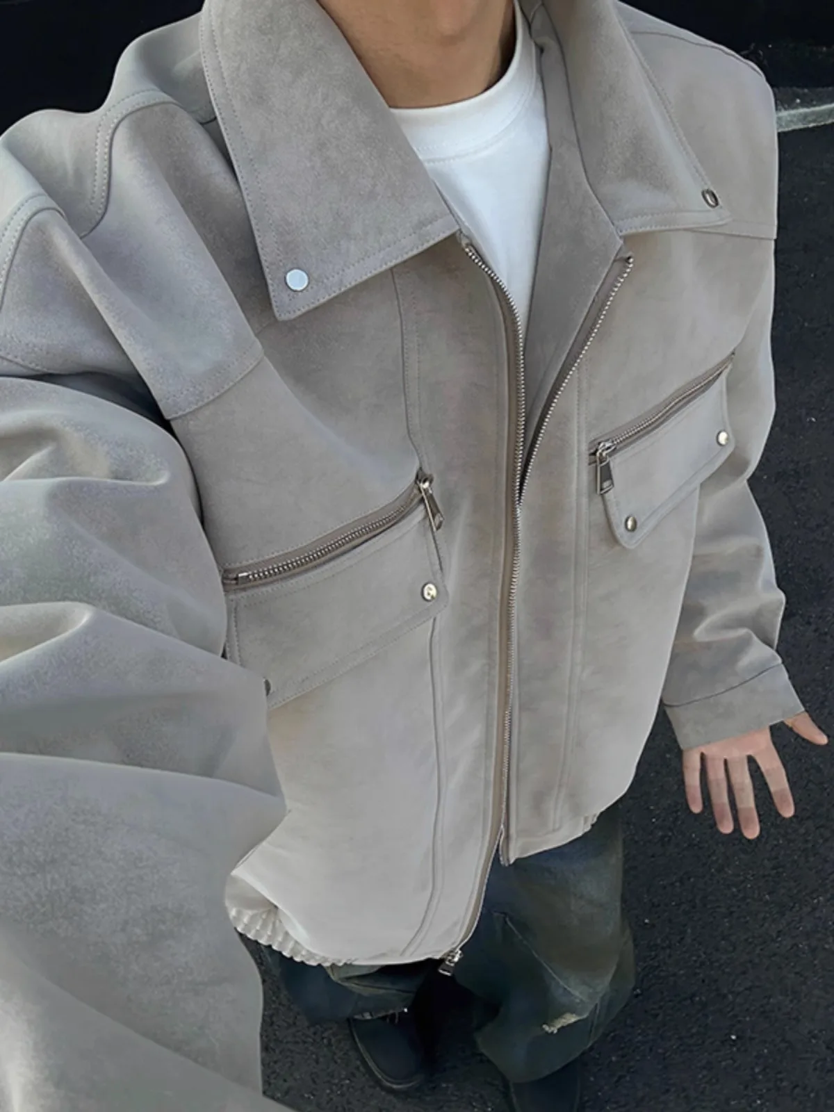 

American Sle PU Leather Work Jaet Men's Spring Autumn ort Pilot Coat High Street Cool Motorcycle Wind Zipper Baseball U...