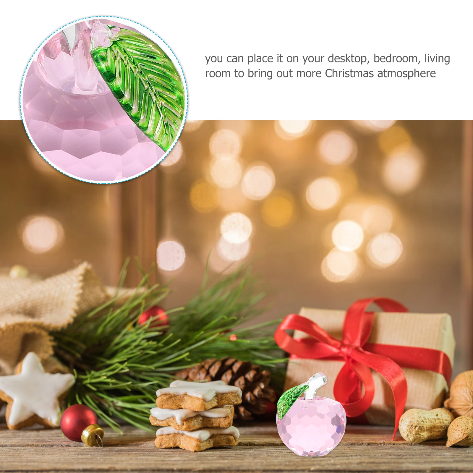 

Crystal Apple Christmas Ornament Desk Decoration Gift Dinner Table Eve Decorate
