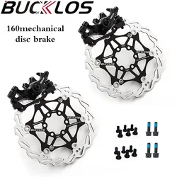 BUCKLOS Bike Line Pulling Disc Brakes Kit Aluminum Alloy MTB Mechanical Disc Brake Caliper Front/Rear Bicycle Floating Rotor 160