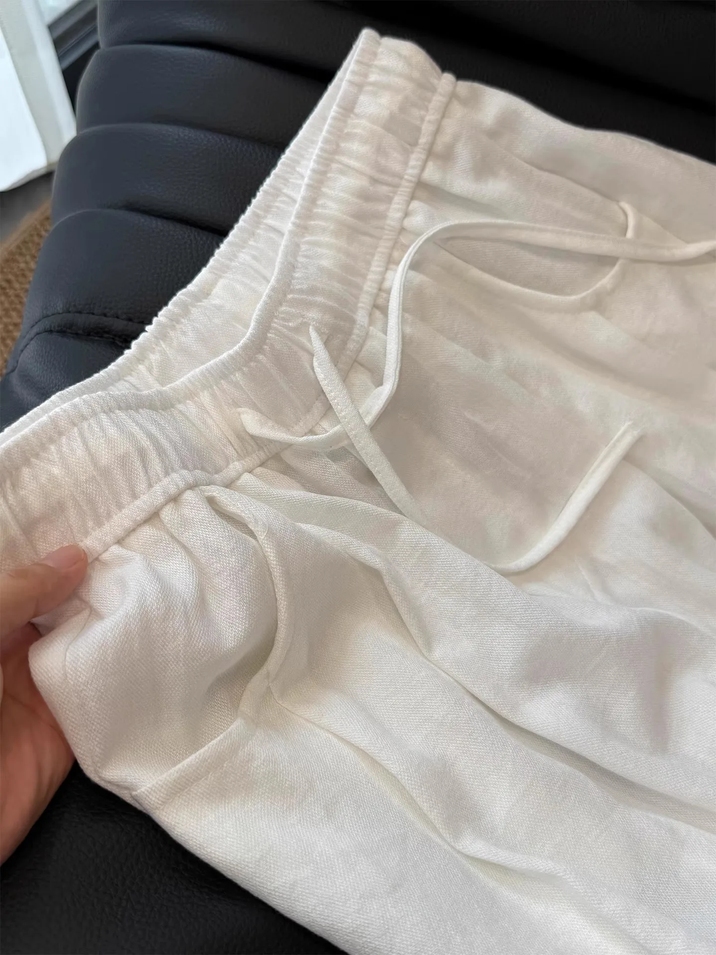 White Cotton Linen Casual Pants Women Summer Thin Large Size Loose Drapey Slim Straight Leg Linen Wide Leg Pants High Waist