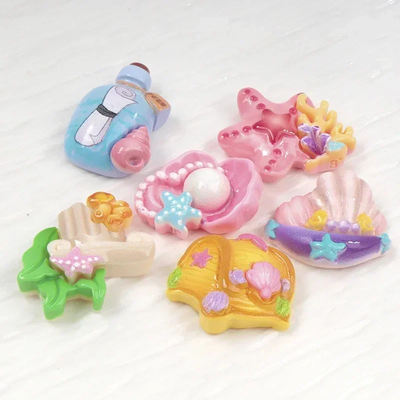 10/100Pcs Resin Drifting Bottle Starfish Treasure Series Flatback Scrapbook DIY Crafts Children Hairpins Dollhouse Accessories