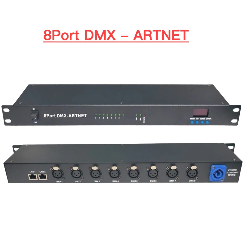 

DMX Art Net Interface 8 Way Bidirectional Network Expander Stage Lighting Control 512 Signal Output DJ Controller Converter