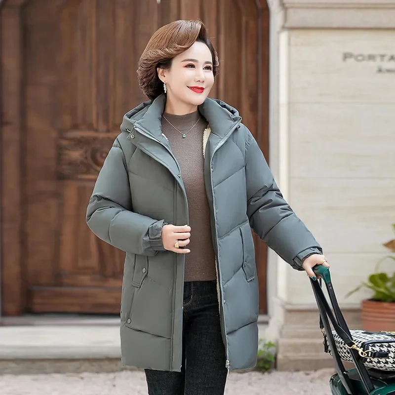 2024 New Women\'s Winter Puffer Cotton Padded Jacket Hooded Fleece Thick Parkas Warm Loose Long Overcoat Snow Coat Loose Female O