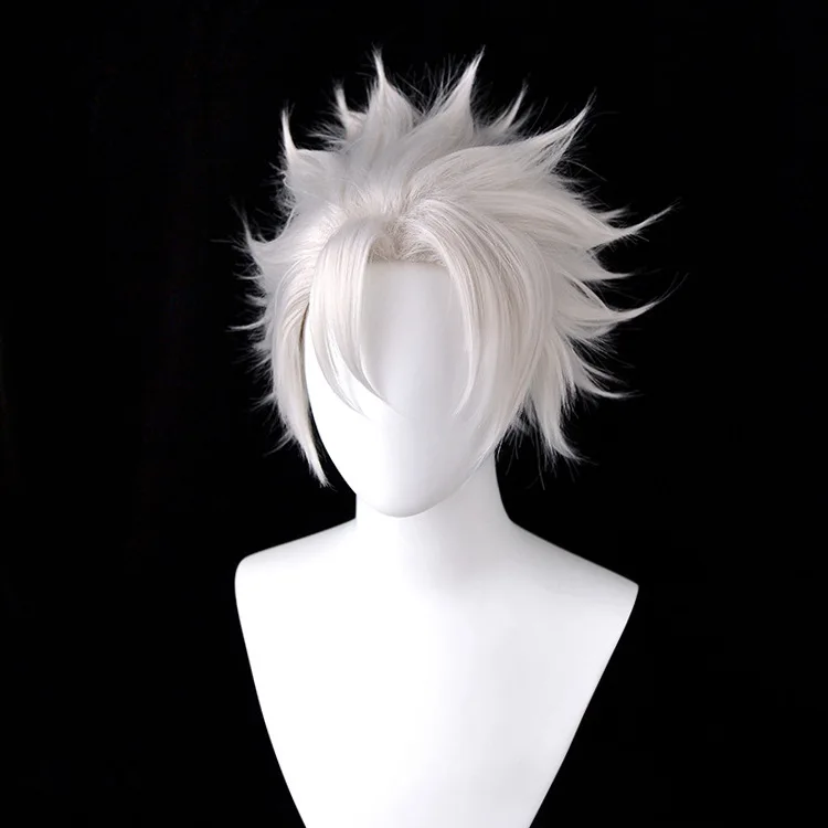 Tsuyu Asui Wind Pillar 실버 그레이 짧은 파마 가발 코스프레 가발