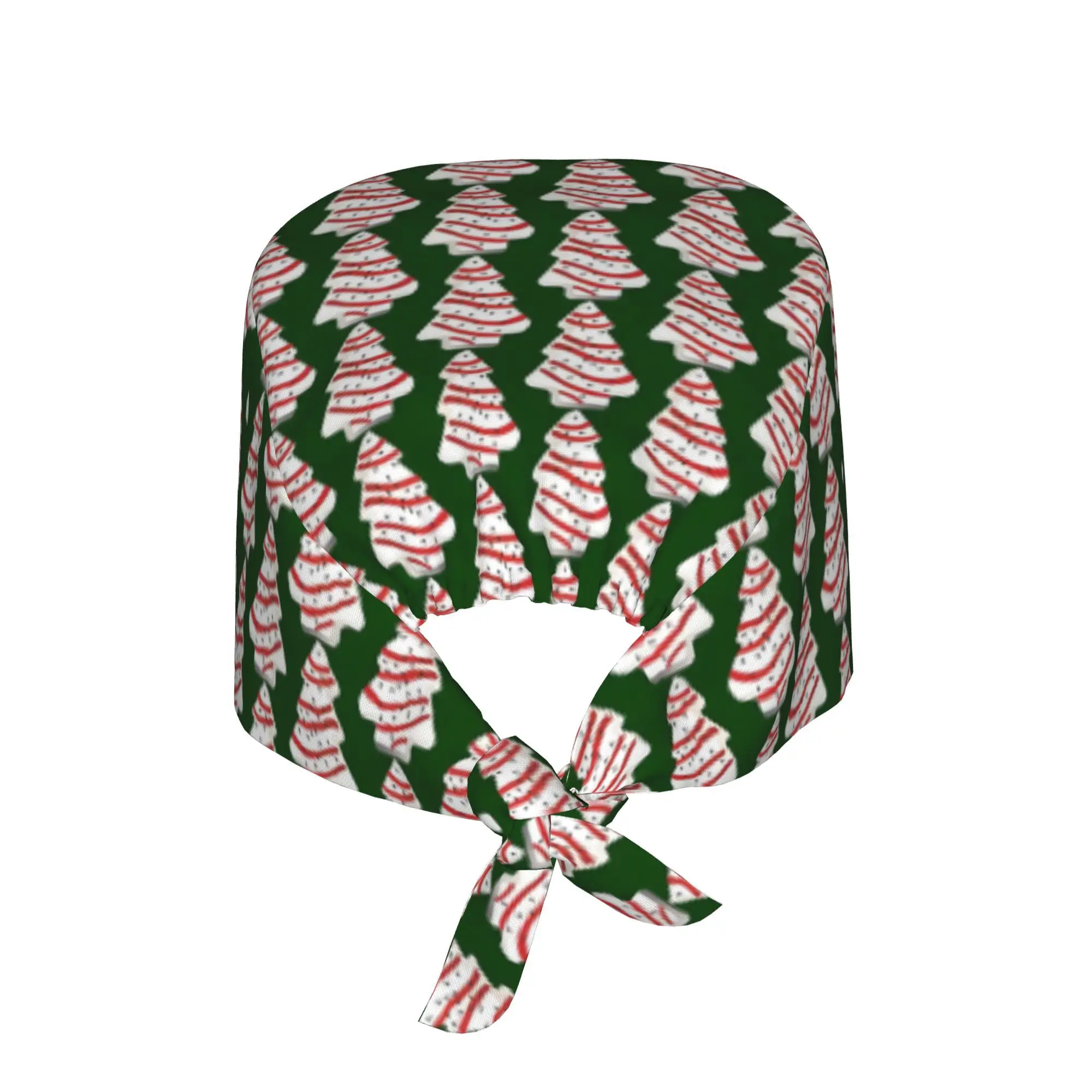 Adjustable Christmas Tree Cake Work Cap - Lightweight, Dust-Proof, Lace-Up Design with Festive Red & White Striped Pattern, Perf
