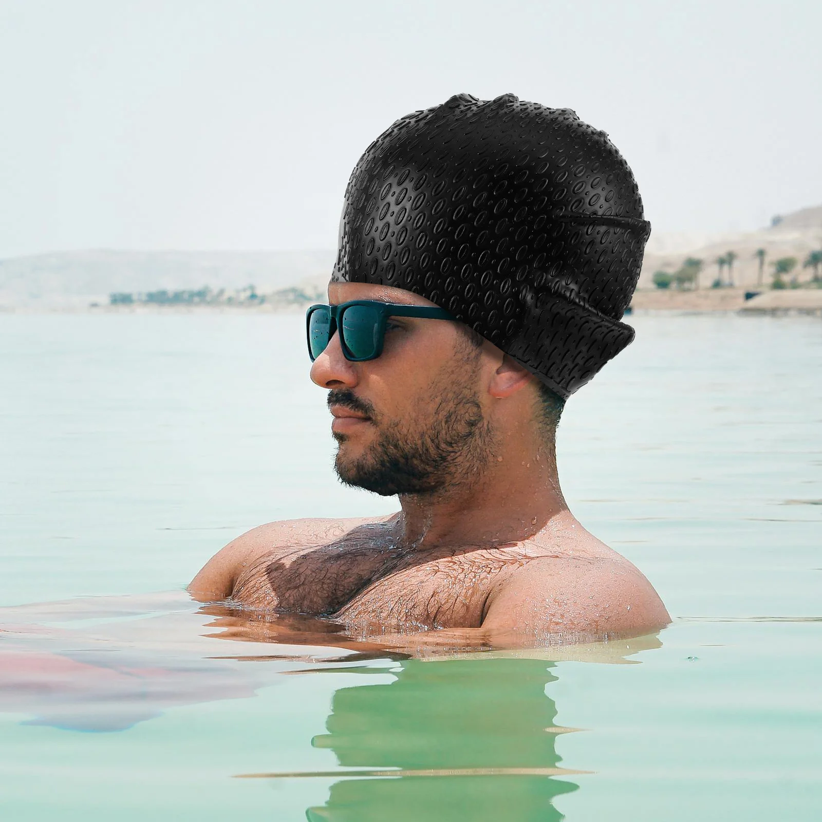 

Waterproof Silicone Swimming Cap 23x18cm Black Ecofriendly Nostimulation Flexible Durable Longlife Hairprotection