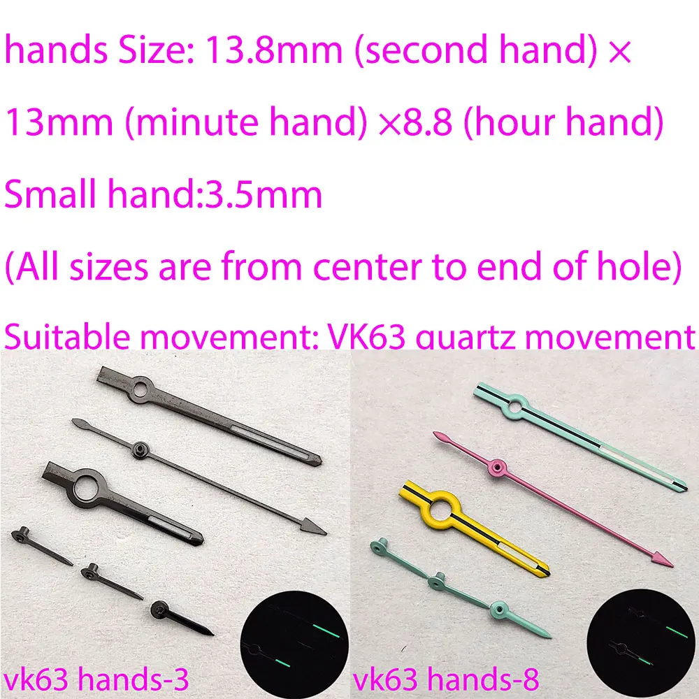 Watch Hands Fits VK63 VK63A quartz Movement Hands green luminous or vk63 hands fit vk64 vk63 movement