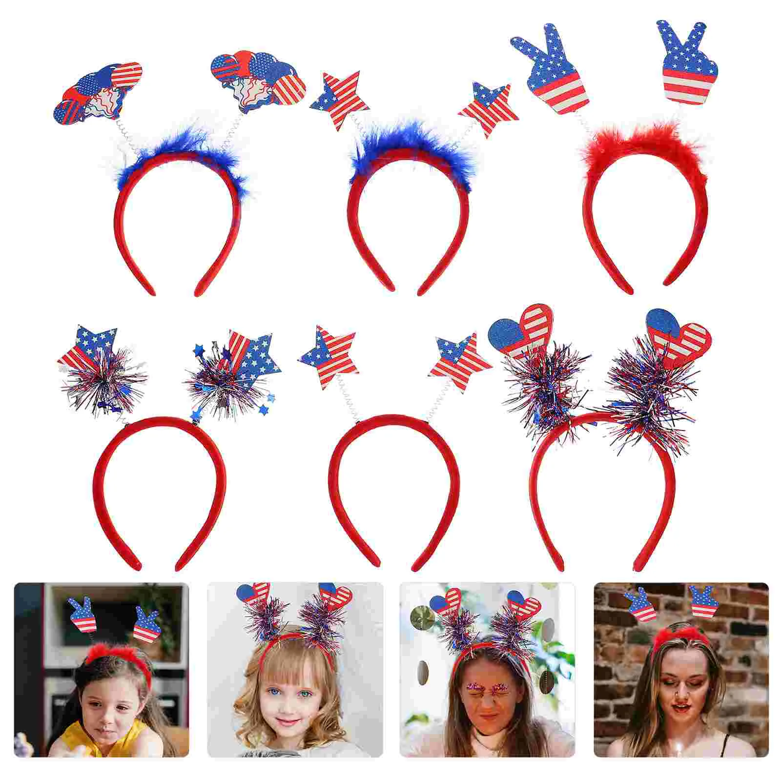 

6 Pcs Independence Day Headband Bands Delicate Lovely Aldult Star Polyester Female Headpiece Hairband Decor Miss Adult Party