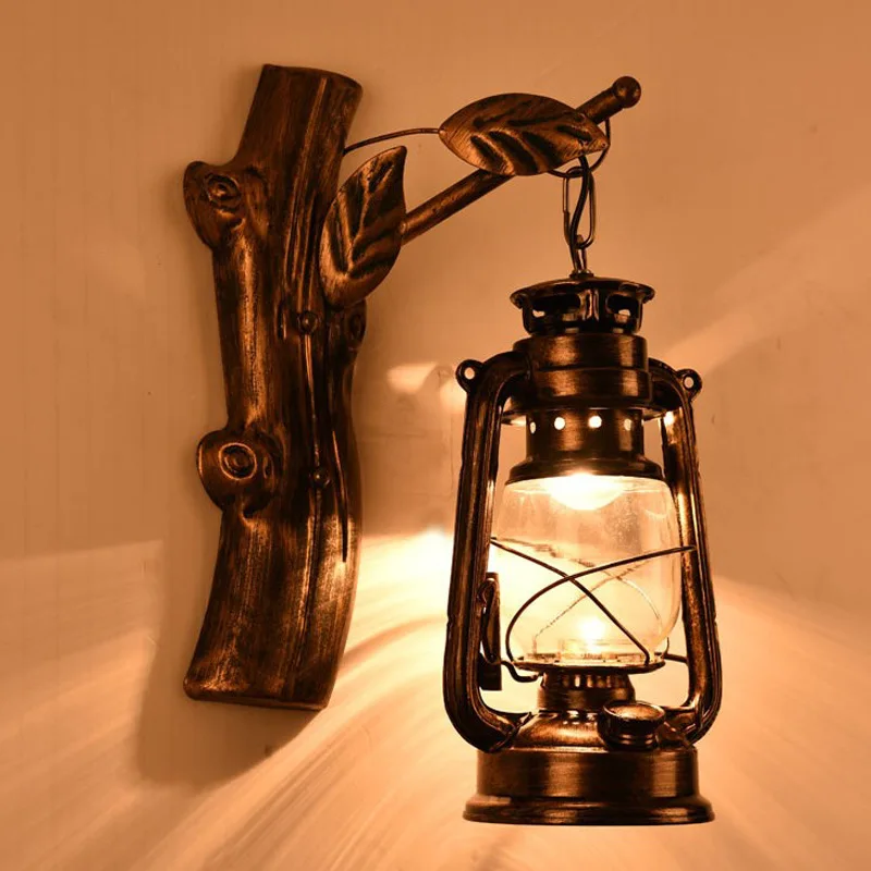 Retro nostalgic wrought iron lantern wall lamp Loft coffee bar stair lamp wholesale wall lamp vintage industrial