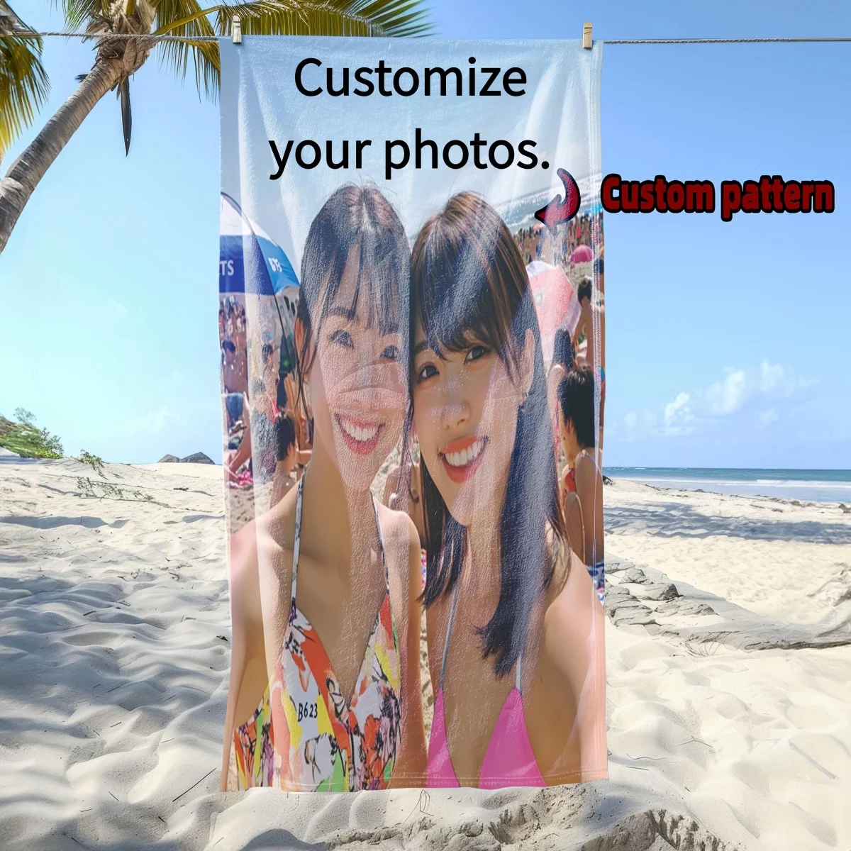1 Custom Photo Beach Towel – Suitable for Swimming, Camping, and Travel – Personalized with Your Photo; Perfect for Beach Days a