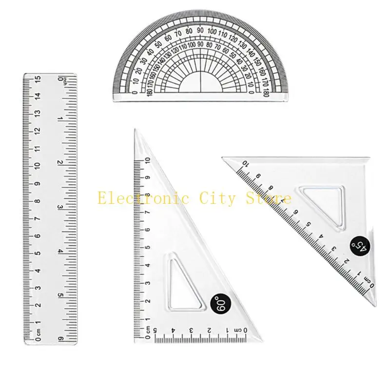 4 шт. 15см, набор геометрии, набор Triangle Rule Ruler Math Protractor Drawing Tool School Suppors для студентов -мальчиков Hu8d