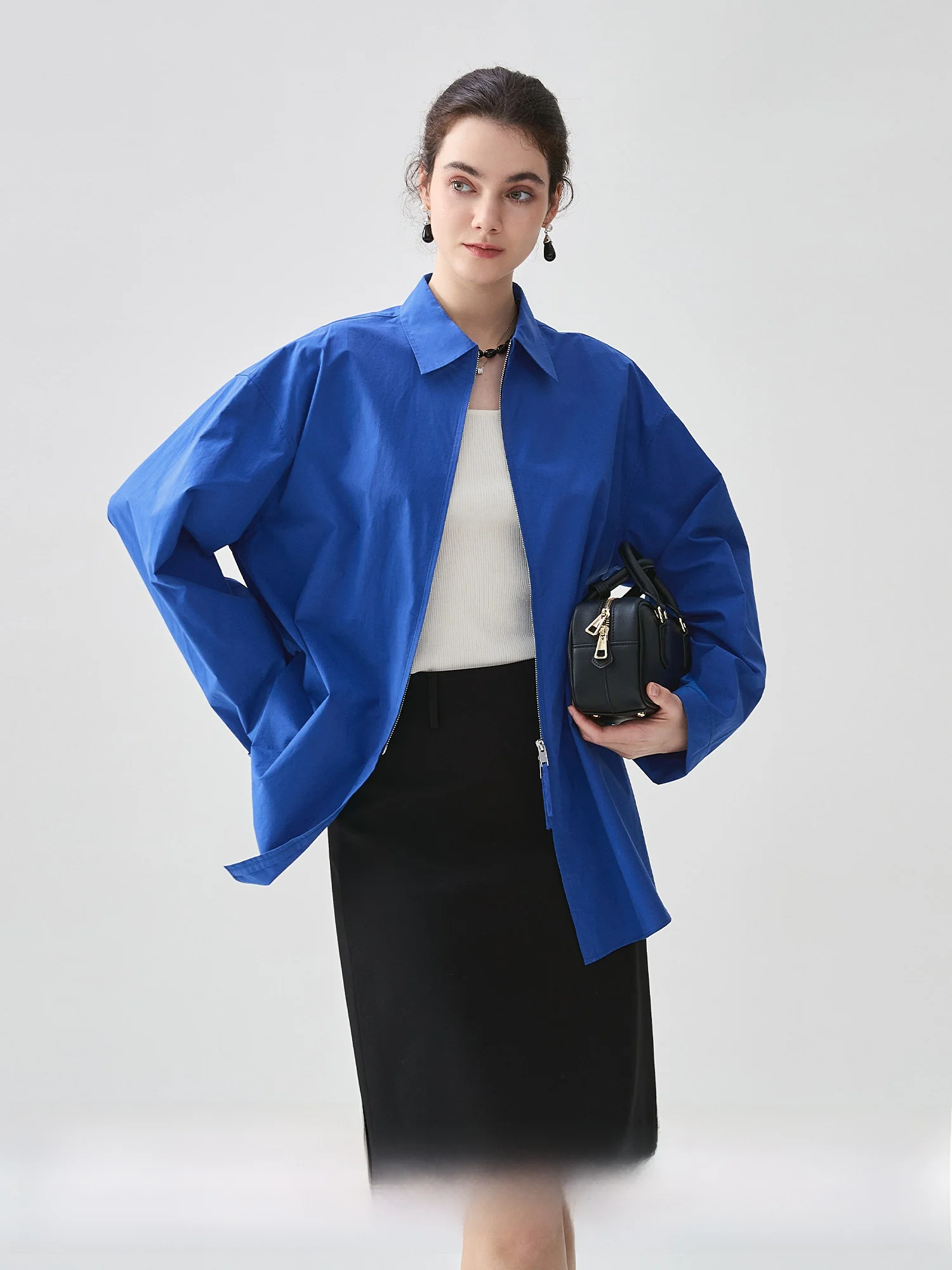 

Minimalist Pure Cotton Long Sleeve Shirt Women's Loose Fit Zipper Coat Spring 2026 New Style Versatile Commute Outerwear