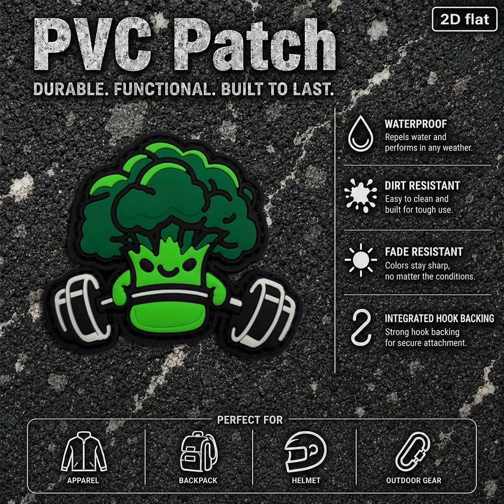 1Pc/2Pcs/3Pcs Optional Pvc Arm Patches with Barbell and Broccoli Designs, Badge Patches, Appliques for Backpacks, Jackets, Fabric DIY Accessories, Glow-In-The-Dark, Includes Felt Backing