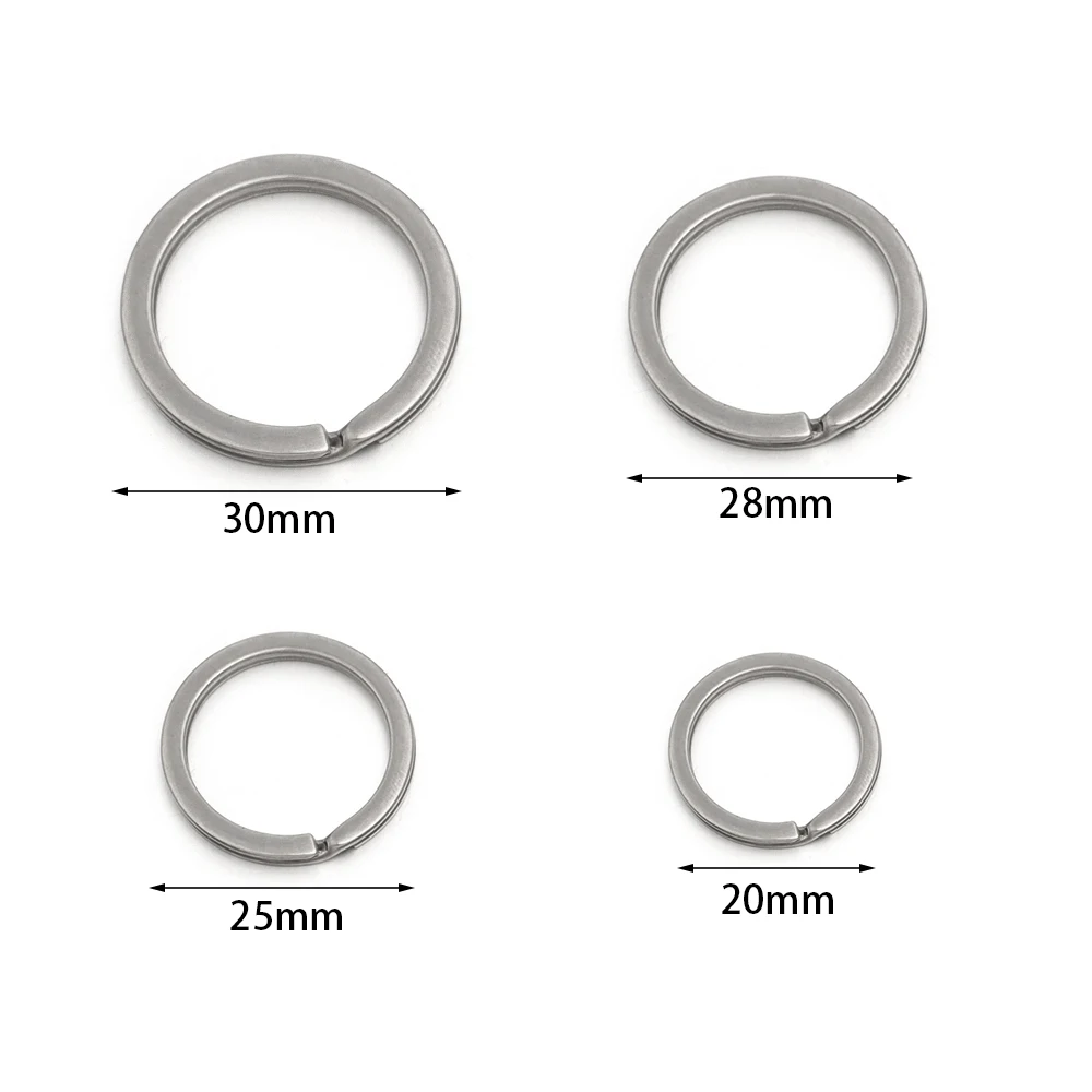 스테인레스 스틸 원형 플랫 와이어 키 링 거치대, 열쇠 고리, DIY 보석 만들기, 열쇠 고리 액세서리, 10 개, 20mm, 25mm, 28mm, 30mm