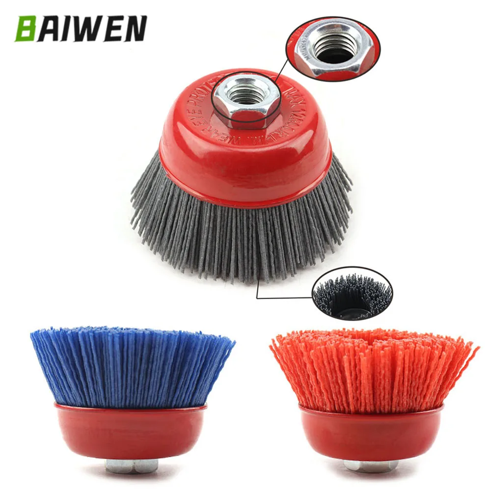 1-3pcs 85mm Cup Nylon Abrasive Brush Wheel M14 Pile Polymer-abrasive Grit 80/120/240 Angle Grinder Tool