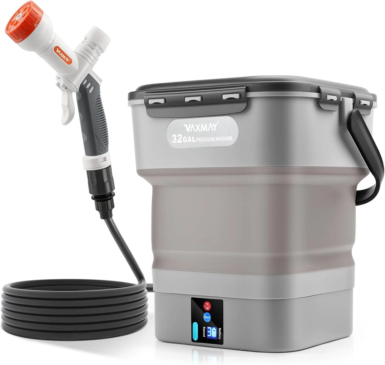 

Foldable Electric Pressure Washer, 250PSI, 1.35GPM, 5-in-1 Nozzle, 16.4FT Hose, 90Min Runtime for Car, Garden, Camping