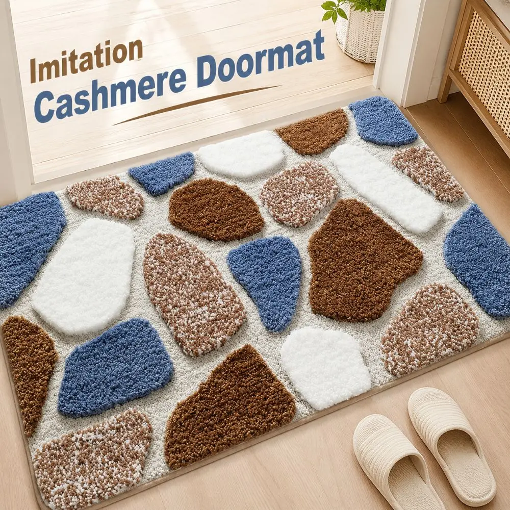 Imitation Cashmere Optical Illusion Doormat 2D Cobblestone Non-slip Bathroom Carpet Water-absorbing Abrasion-resistant