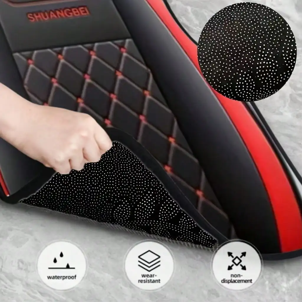4-Piece Red Grid Car Carpet with Crown Pattern, Non-Slip All-Season Mat for All Car Models, Easy to Clean 6
