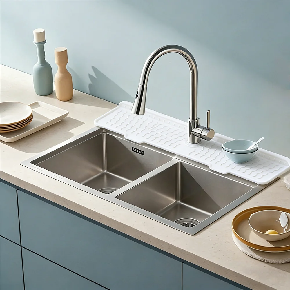 1PC Silicone Faucet Water Catcher Mats,Kitchen Sink Spill-Proof Drying Pads,Anti-Slip Drain and Splash Guard Water Catcher Mat