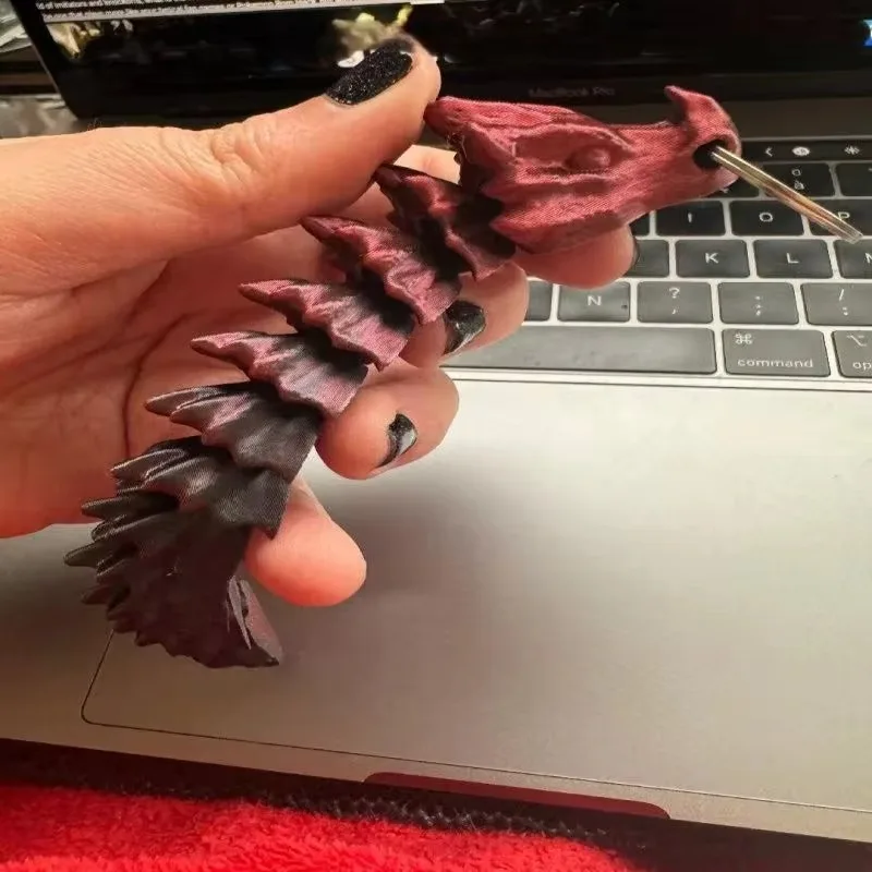Bone Dragon Keychain Gothic Articulated Bone Dragon Tail Charm Keyring Movable 3D Printed Dragon Key Ring Articulated