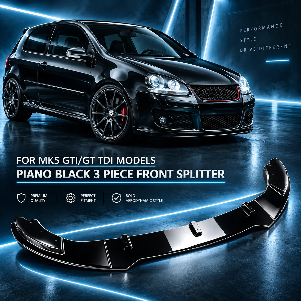 Glänzend schwarzer Frontstoßstangen-Lippen-Splitter für 2003-2008 VW Golf MK5 GTI GT TDI Frontspoiler Karosserie-Kit Tuning