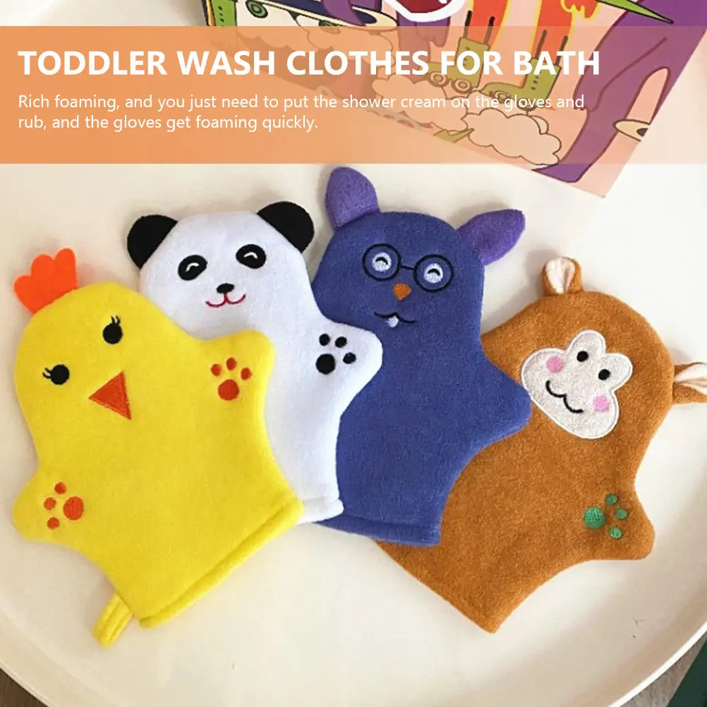 4Pcs Cartoon Bath Gloves for Toddlers Exfoliating Shower Mitts Skin-Friendly Body Cleaning Gloves Portable Back Scrubber Bathing view 6