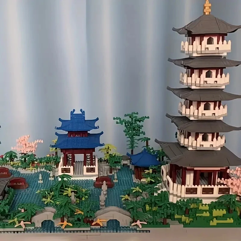 1560 pièces, ensemble de blocs de construction du lac de l'ouest de Hangzhou, jouets de construction, adaptés à l'anniversaire et aux vacances de la famille/mer et aux amis