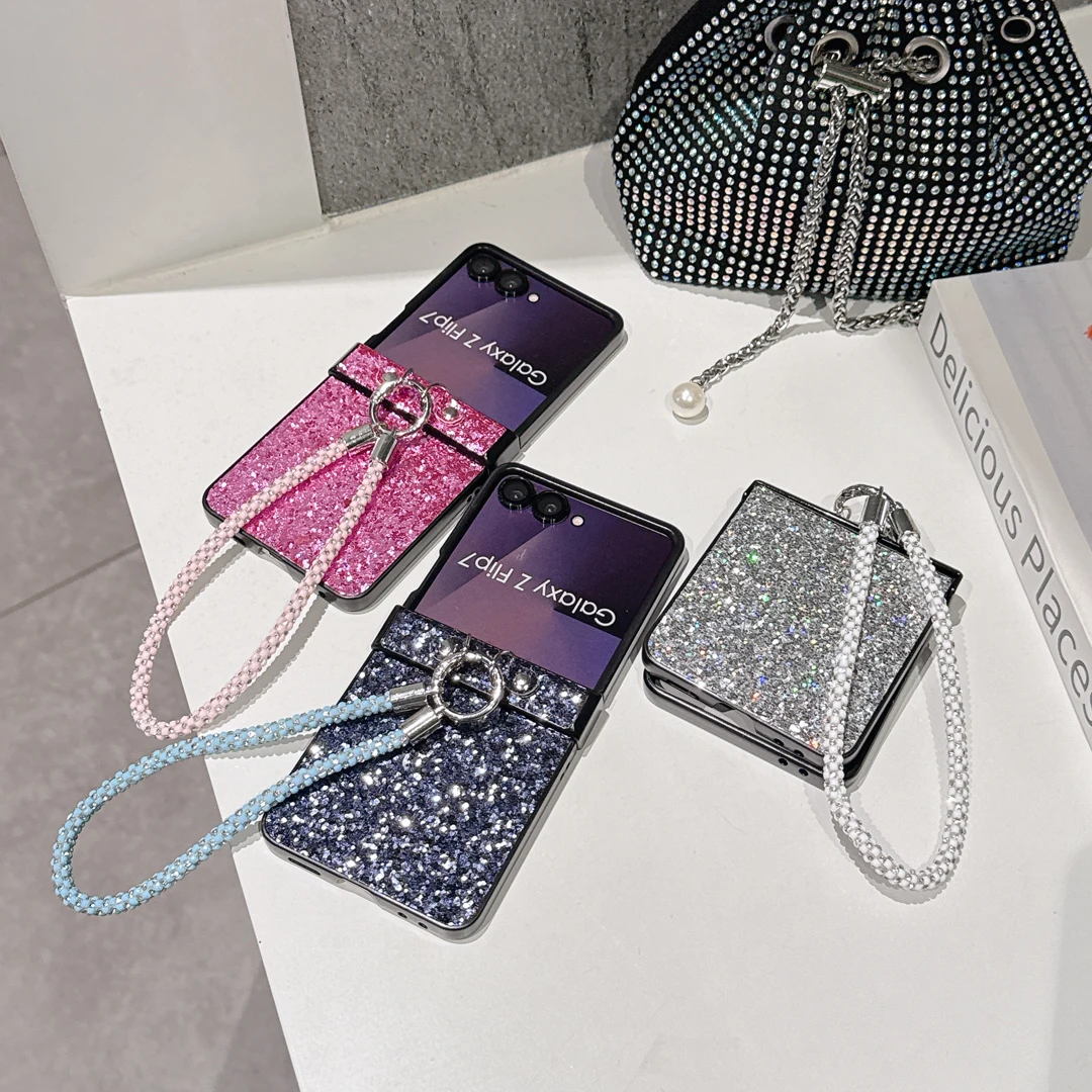 

Luxury Bling Glitter Case for Samsung Galaxy Z Flip 7/Z Flip 6/Z Flip 5/Z Flip 4 Shockproof Phone Cover with Lanyard Rope Strap
