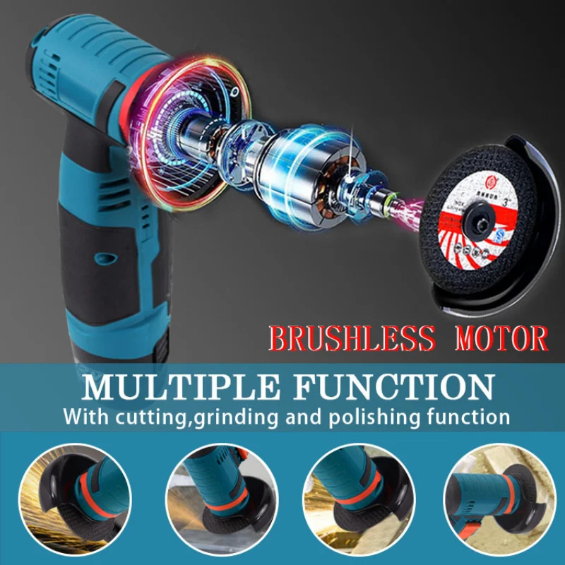 Imagem -04 - Mini Brushless Angle Grinder com Bateria de Lítio Recarregável Cordless Polimento Máquina Diamante Corte com Acessórios 12v
