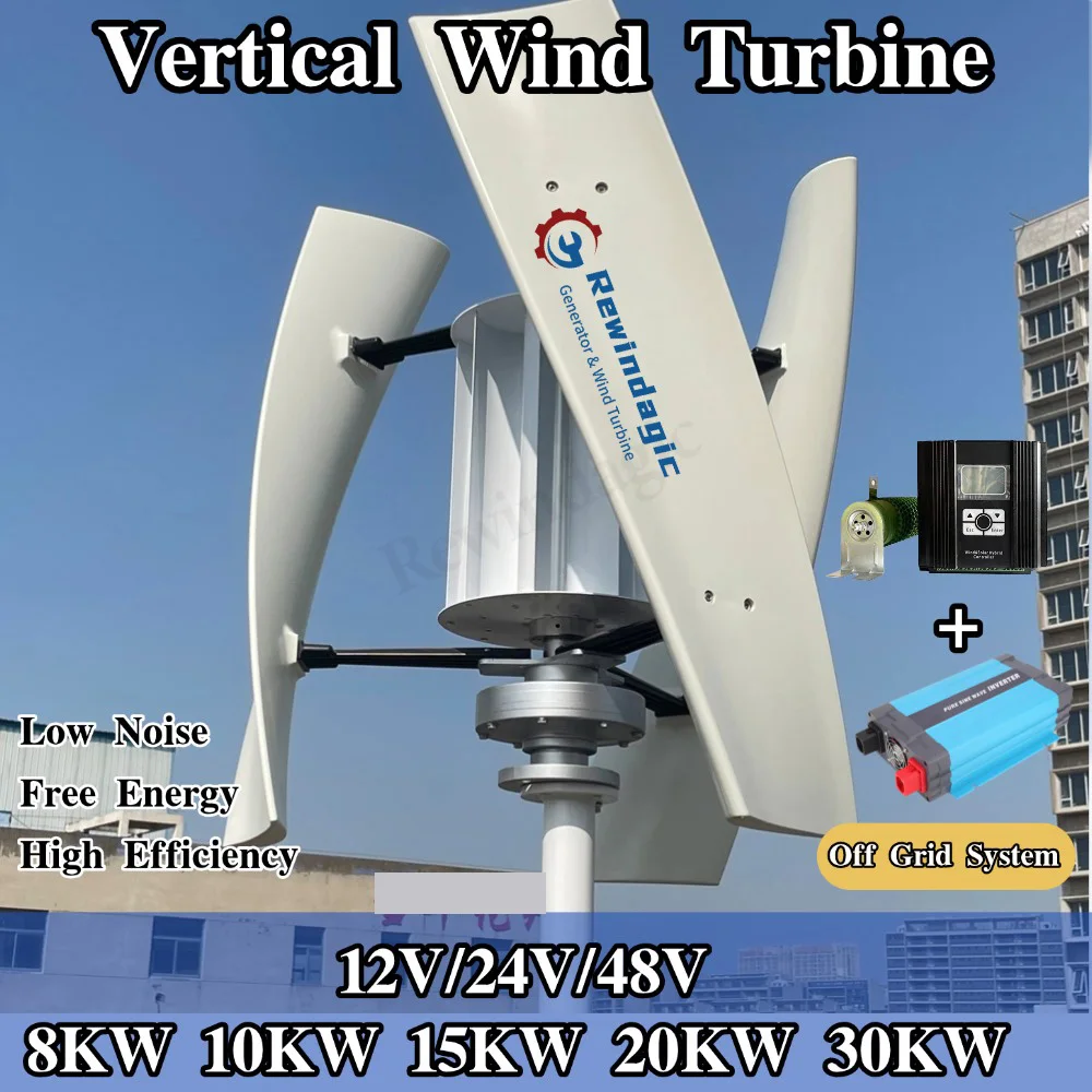 Freie Energie 30KW 20KW 10KW 8KW 24V 48V Vertikale Windturbine 3-Phasen-Wechselstrom Permanentmagnet-Generator Off-Grid-System für Zuhause