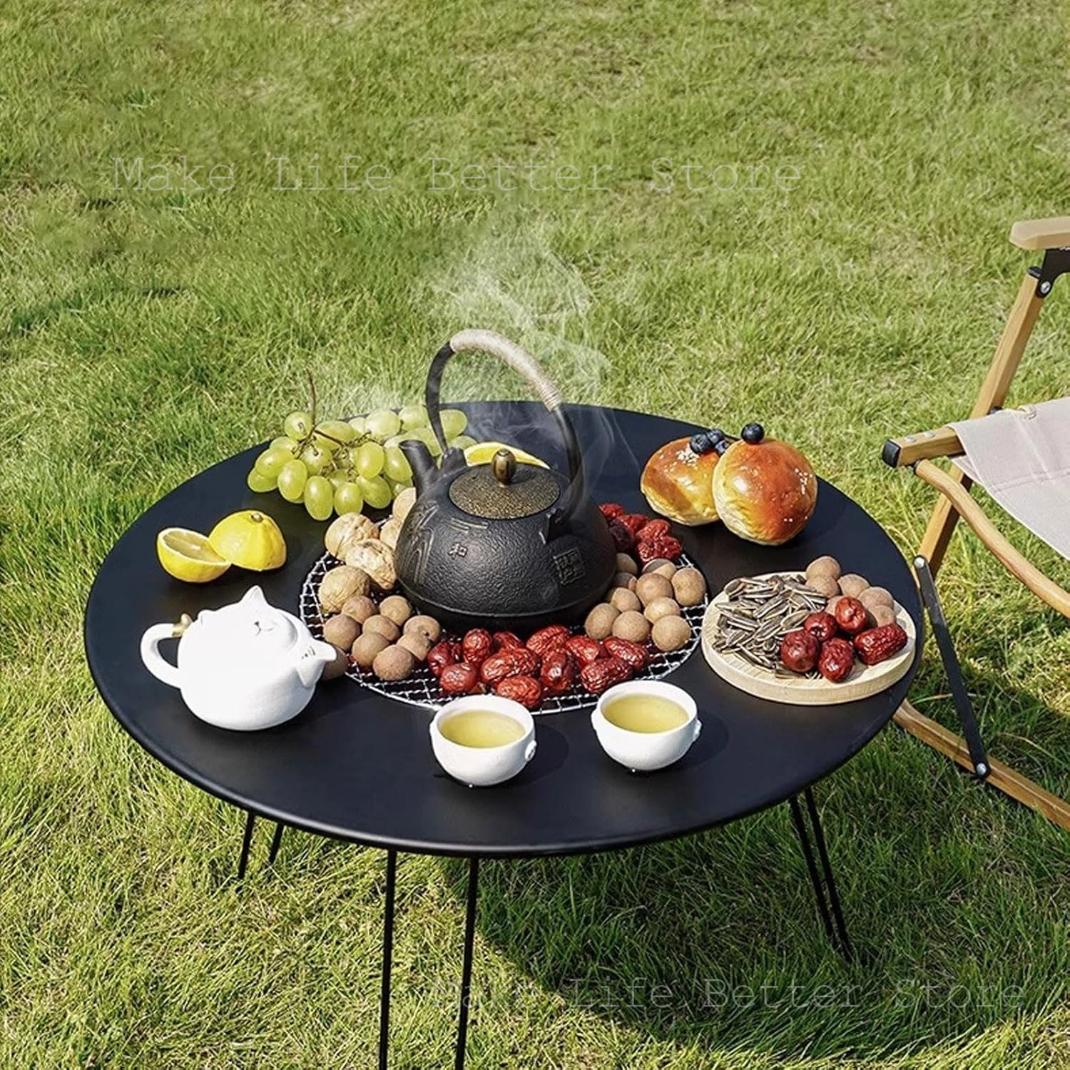 

Stove Outdoor Folding Barbecue Portable Round Table Camping BBQ Charcoal Grill With Storage Bag Patio Tea Making Boiling