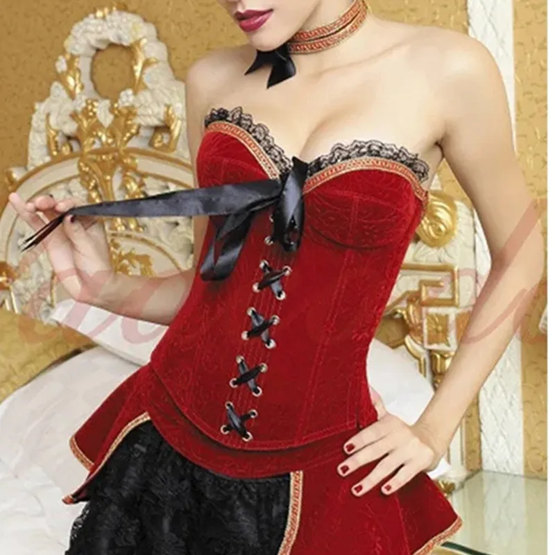 Espartilho sem mangas vermelho sexy para mulheres, corpete e espartilhos irregulares com cordões, vestido plus size shaper, saia gótica, atacado