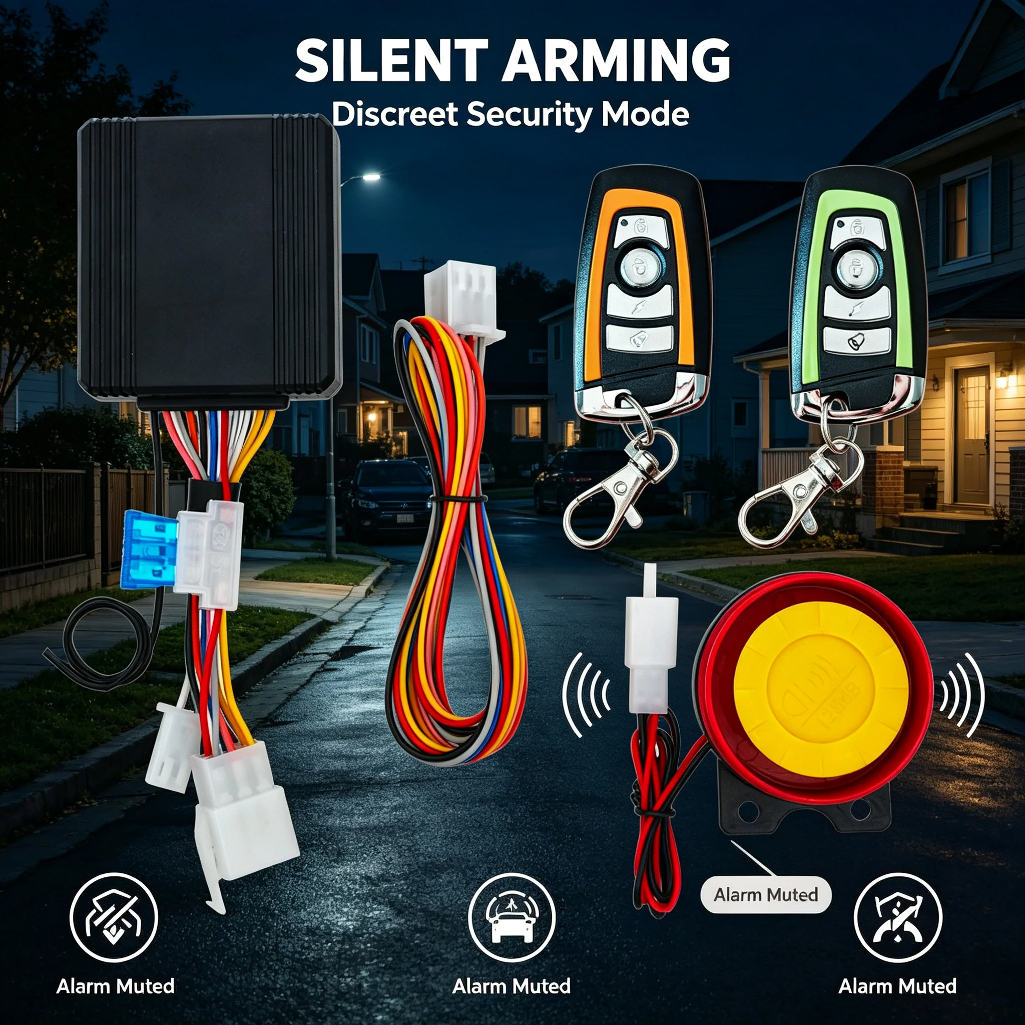 New Multifunctional Motorcycle Anti-Theft Alarm with Automatic Defense, Ignition and Shutdown, Silent Dual Flash Steering Prompt