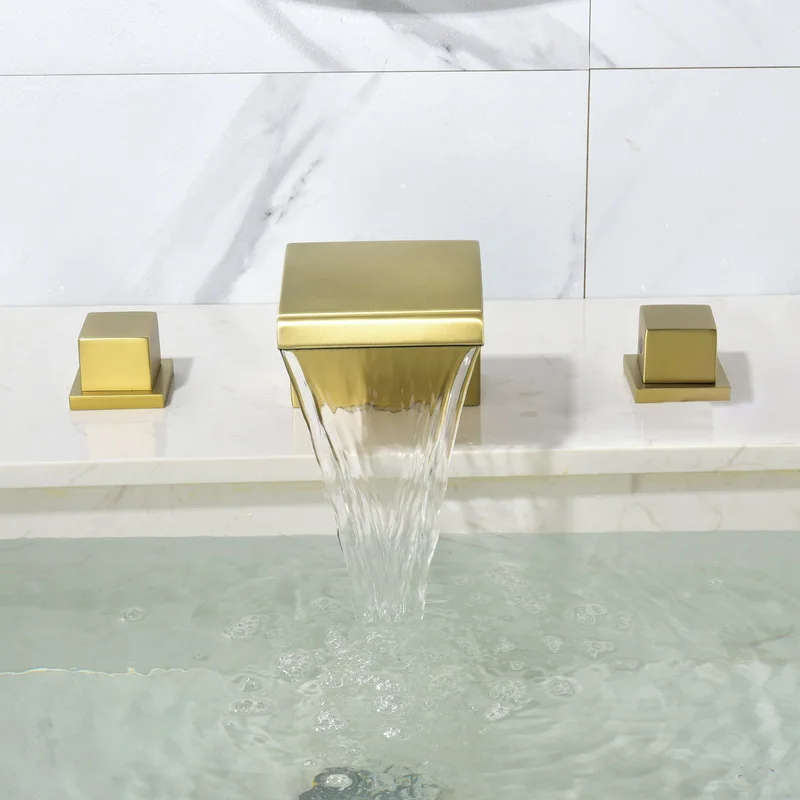

High quality brass Matte black/Brushed gold 8 inch waterfall 2 handle 3 hole bathroom sink faucet Cold hot water Basin mixer Tap