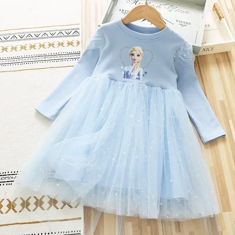 2024 New Princess Dress Long-sleeved For Children\'s Party Clothes Elsa Frozen Dress 2-9Y Girls Spring Autumn Kids Dress