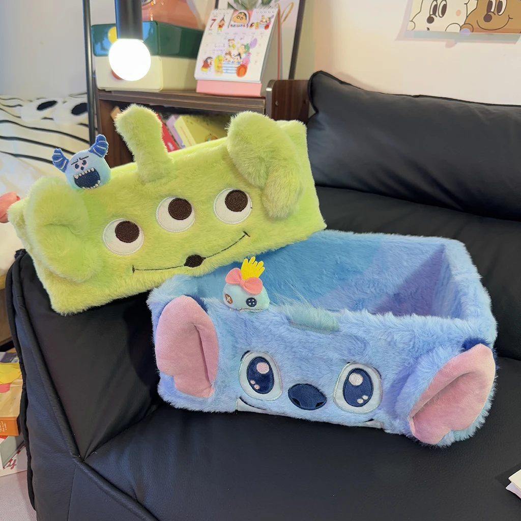 

Desktop Cartoon Organizer Versatile Storage Basket Disney Stitch Alien Thickened Plush Household Storage Home Decor