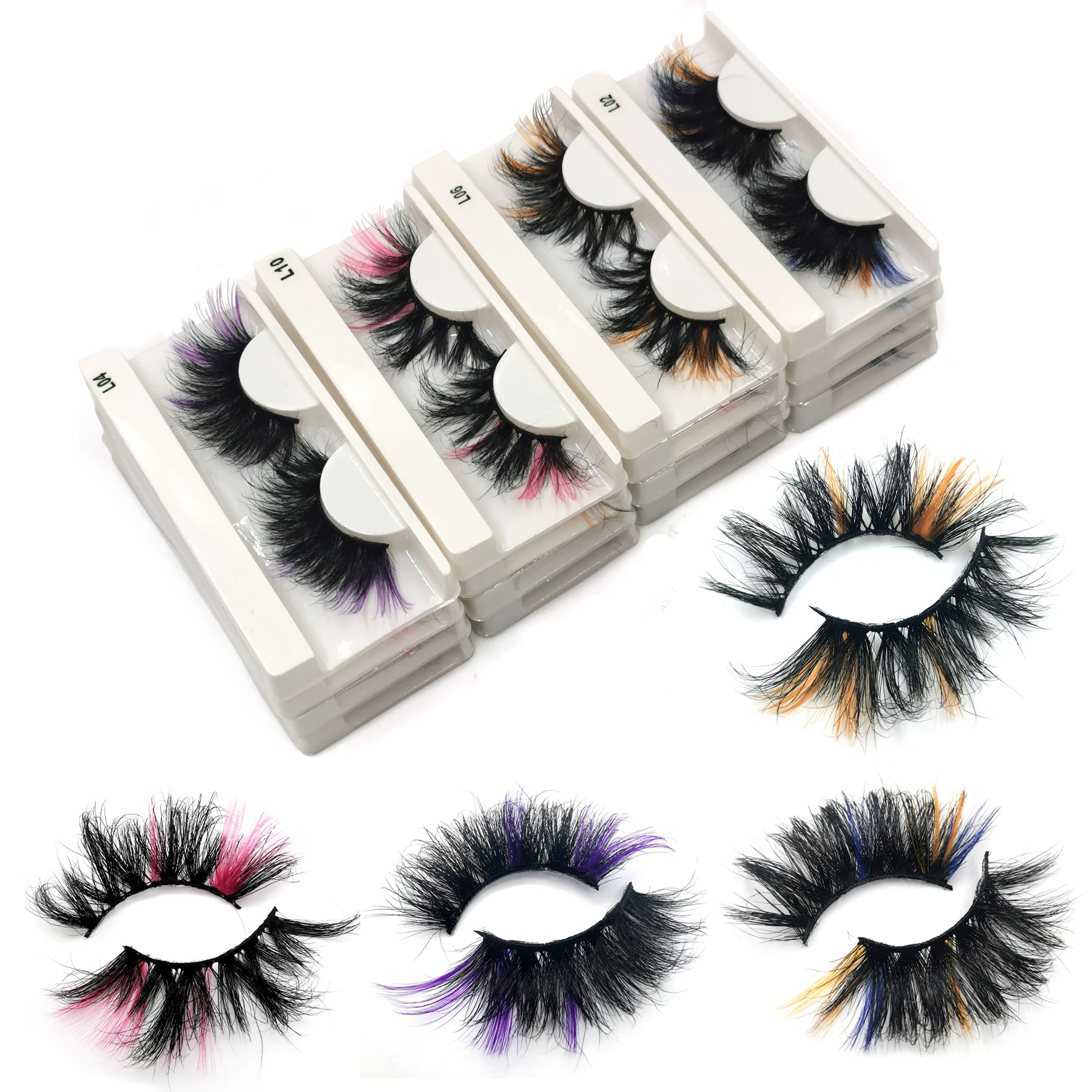 Wholesale Fluffy Colored Lashes 25 mm Mink Eyelashes New Arrival Party Cosplay Lashes With Color Streaks Makeup  3D Mink Lashes