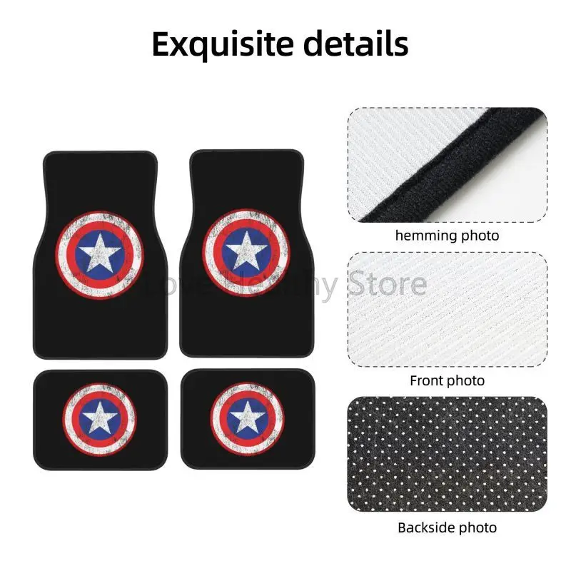 Captain Shield Logo Car Floor Mats of 4 Pieces Custom America Movie Non Slip Front and Rear Foot Mats Car Accessories Universal