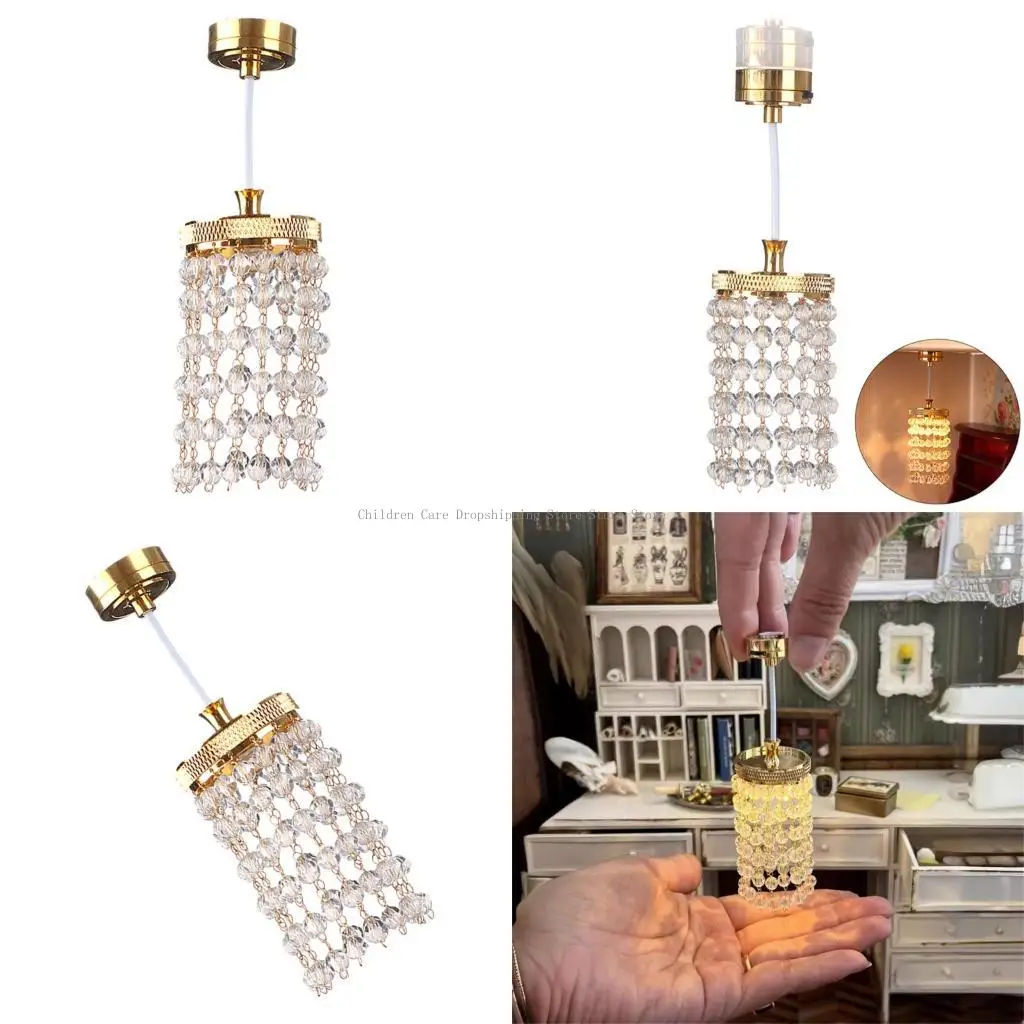 

1/12 Miniature Hanging Chandelier For Model Living Room LED Light Quick Setting Metal Craft Project Decorative Furniture