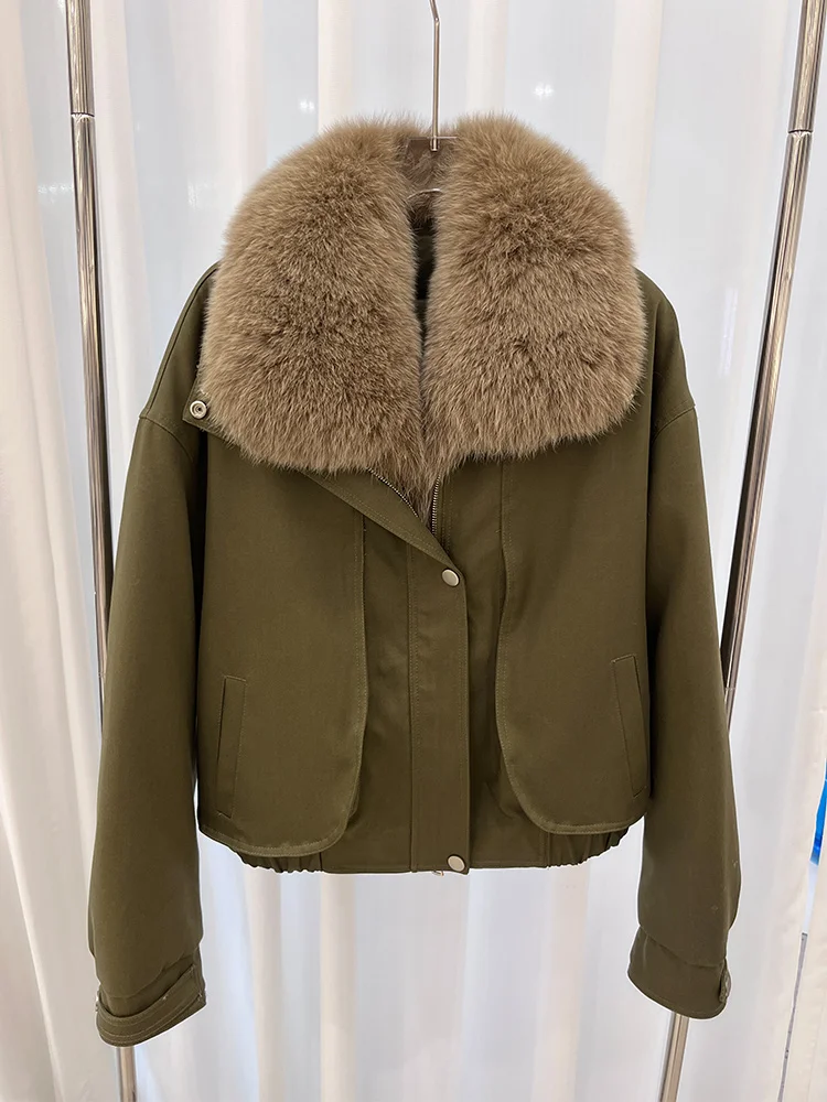 2025 mode Frauen Winter Natürliche Fuchs Pelz Kragen Parka Mäntel Gans Unten Jacke Outwear Weibliche Mäntel Puffer Jacken Heißer Verkauf