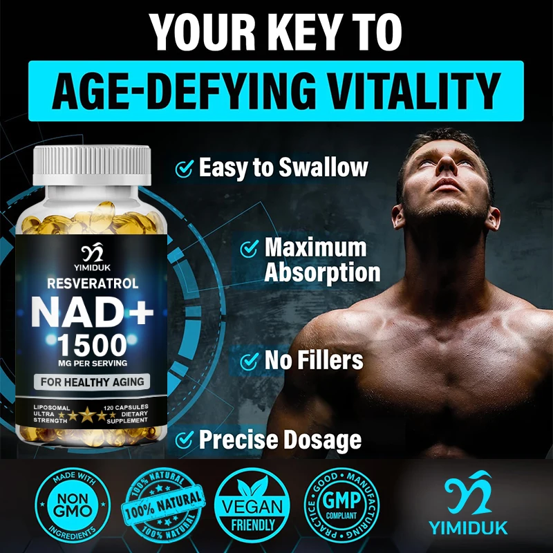 NAD Capsules, Supplements 1500 mg - with Resveratrol, Antioxidant Enhancer That Slows Down The Cellular Aging Process