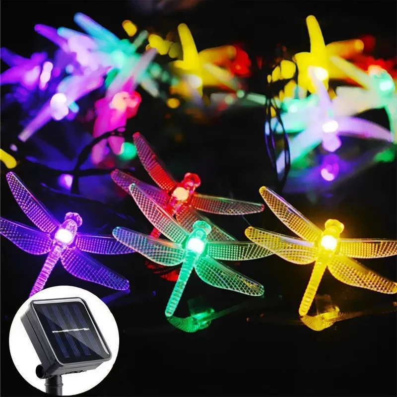 Solar Garlands Light 12m Dragonfly Snowflake Flower Solar Lamp Power LED String Fairy Lights Garden Christmas Decor for Outdoor