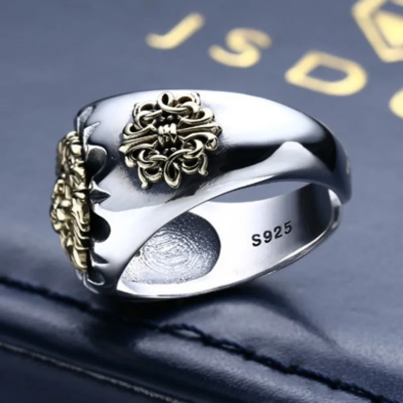 S925 Sterling Silver Rings for Men New Men's Fashion Eternal Vine Totem Lion Head Solid Argentum Viking Jewelry Amulet