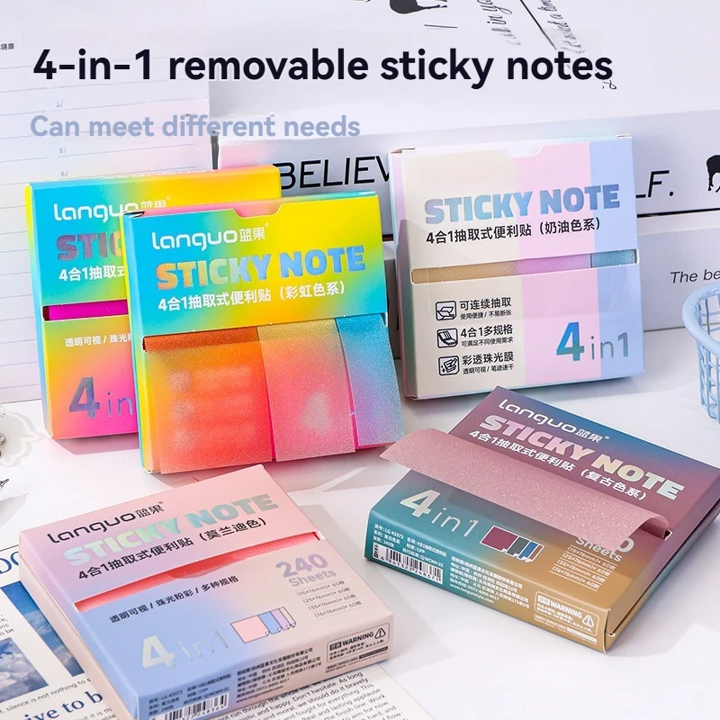 LANGUO 4-in-1 Pearlescent Frosted Sticky Notes Writable Detachable Transparent Memo Pad For Marker Pen Office School Stationery