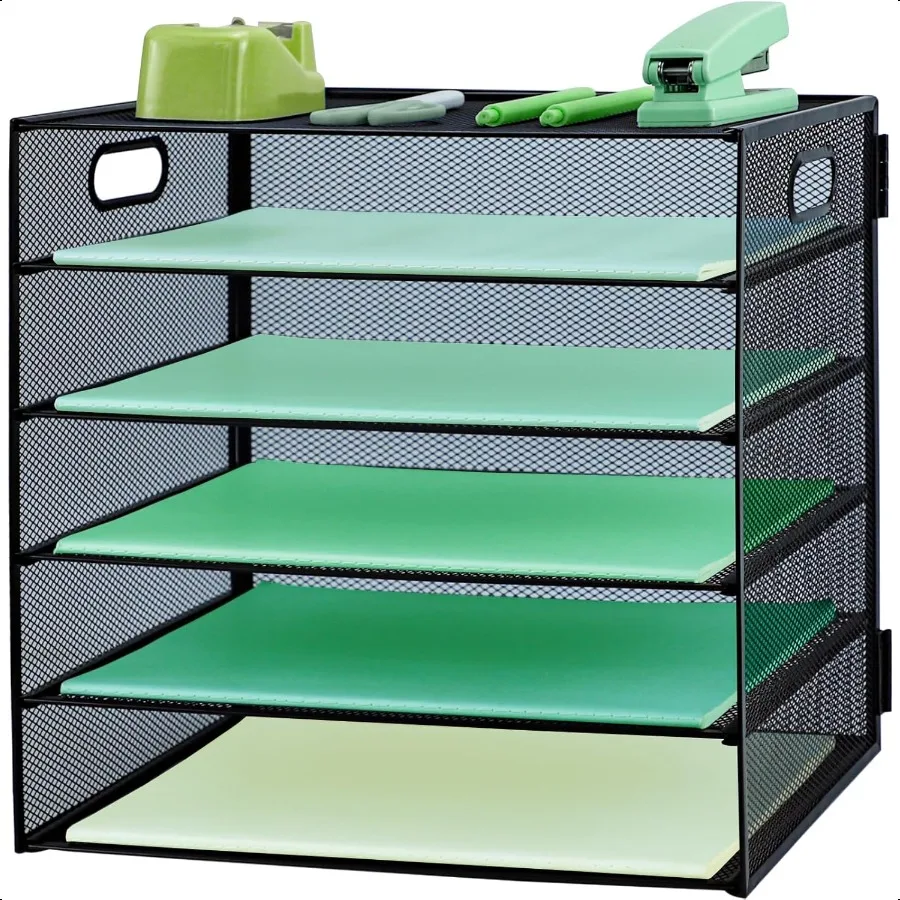 

Paper Letter Tray with Handle 5 Tier Metal Mesh Desk File Organizer A4 Paper Desktop Filing Trays Desk Tidy Magazine Document H