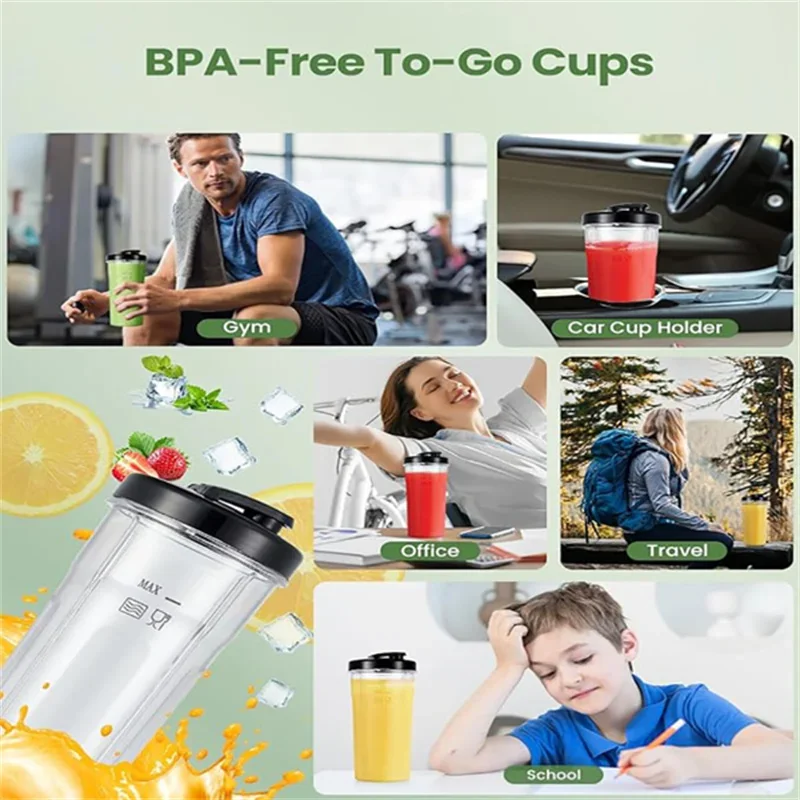 1200W Blender for Shakes and Smoothies, Personal Blender with 6 Blades, 22 oz BPA-Free Cups - 3 Controls