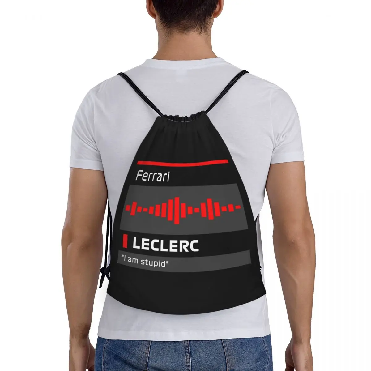 私は愚か者です ルクレールチーム ラジオプリント 巾着バッグ メンズ 折りたたみ式 スポーツ ジム サックパック モナコ チャールズ ショッピング ストレージ バックパック