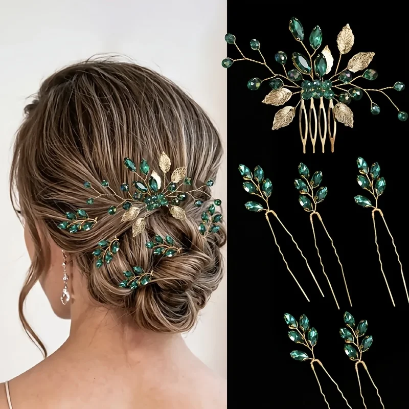 6-piece set of bridal hair accessories, hair comb, fashionable wedding hair clip headwear, U-shaped hair clip, hair fork, suitable for bridal wedding headwear. Bridesmaids' souvenirs, banquet dinners, daily wear