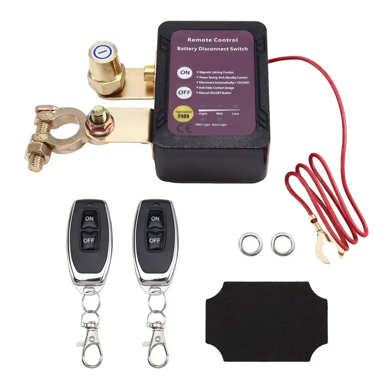 

Battery Disconnect Switch 12V/24V 240A Remote Control Automatic Power-Off For Car Battery Black Power-Off Switch